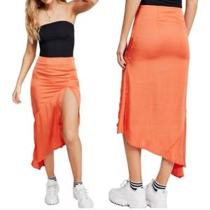 Free People Lola Slit Skirt in Hot Orange